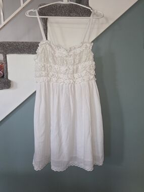 American Eagle Outfitters White Ruffled Bodice Spaghetti Strap Mini Dress